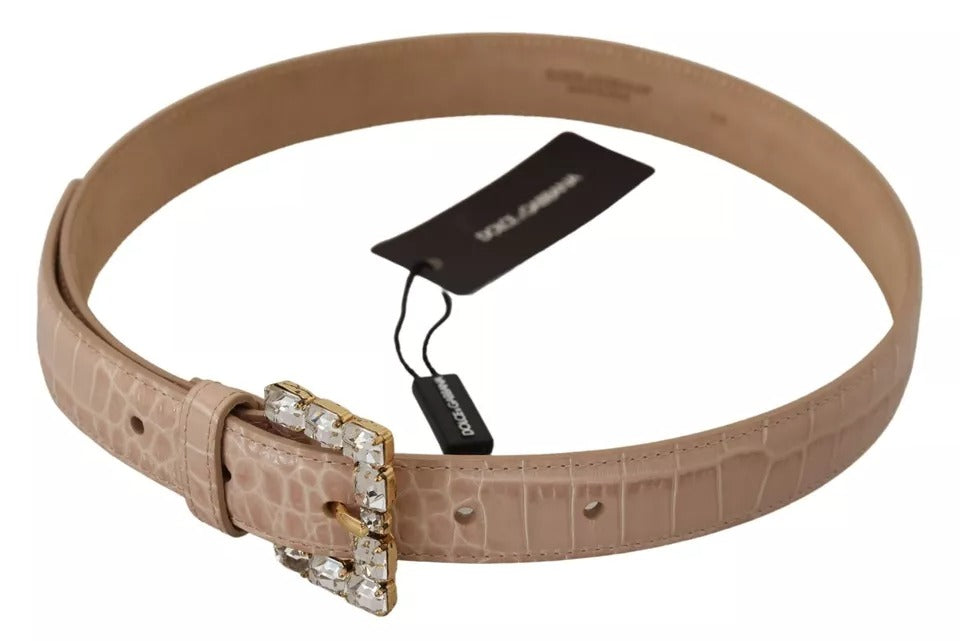 Dolce & Gabbana Damen-Gürtel aus beigem Leder mit Kristallschnalle