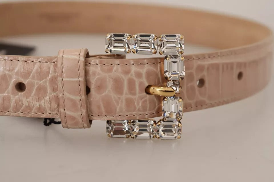 Dolce & Gabbana Damen-Gürtel aus beigem Leder mit Kristallschnalle