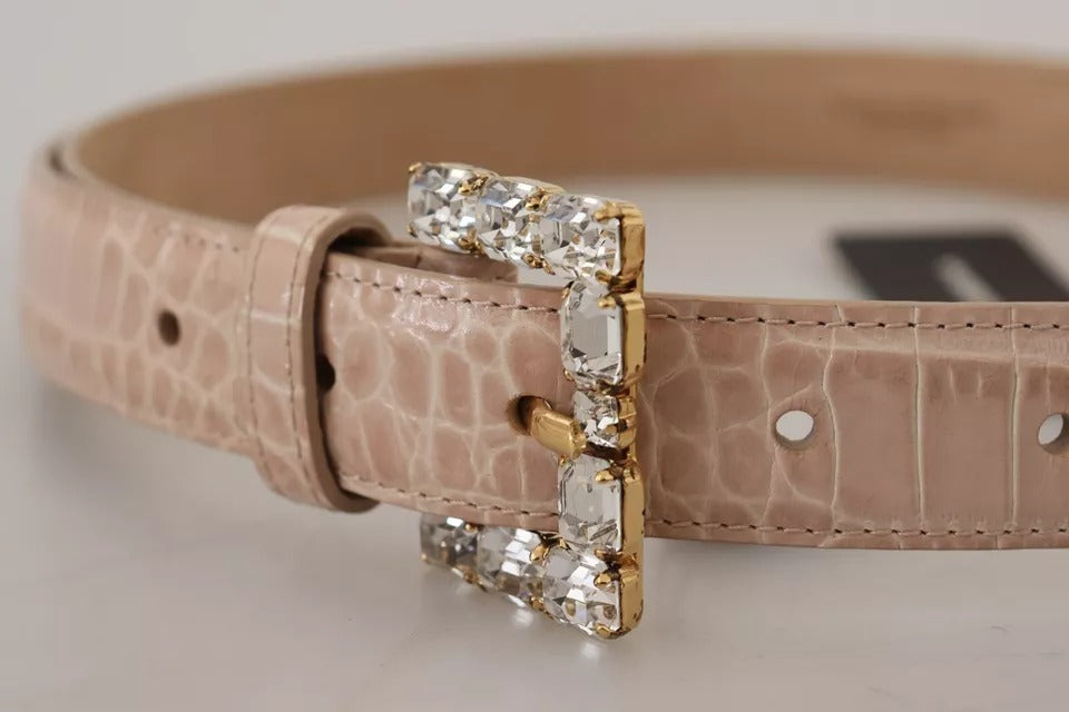 Dolce & Gabbana Damen-Gürtel aus beigem Leder mit Kristallschnalle