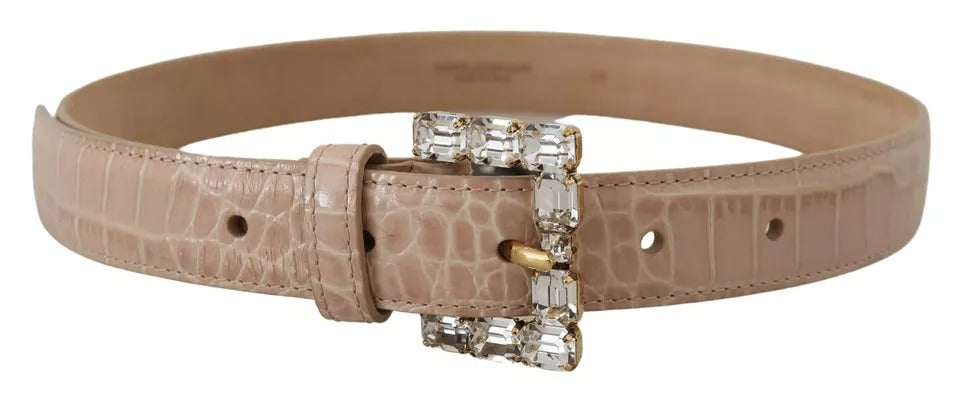Dolce & Gabbana Damen-Gürtel aus beigem Leder mit Kristallschnalle