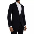Dolce & Gabbana Blauer Wollmantel mit Revers und Einzelreiher