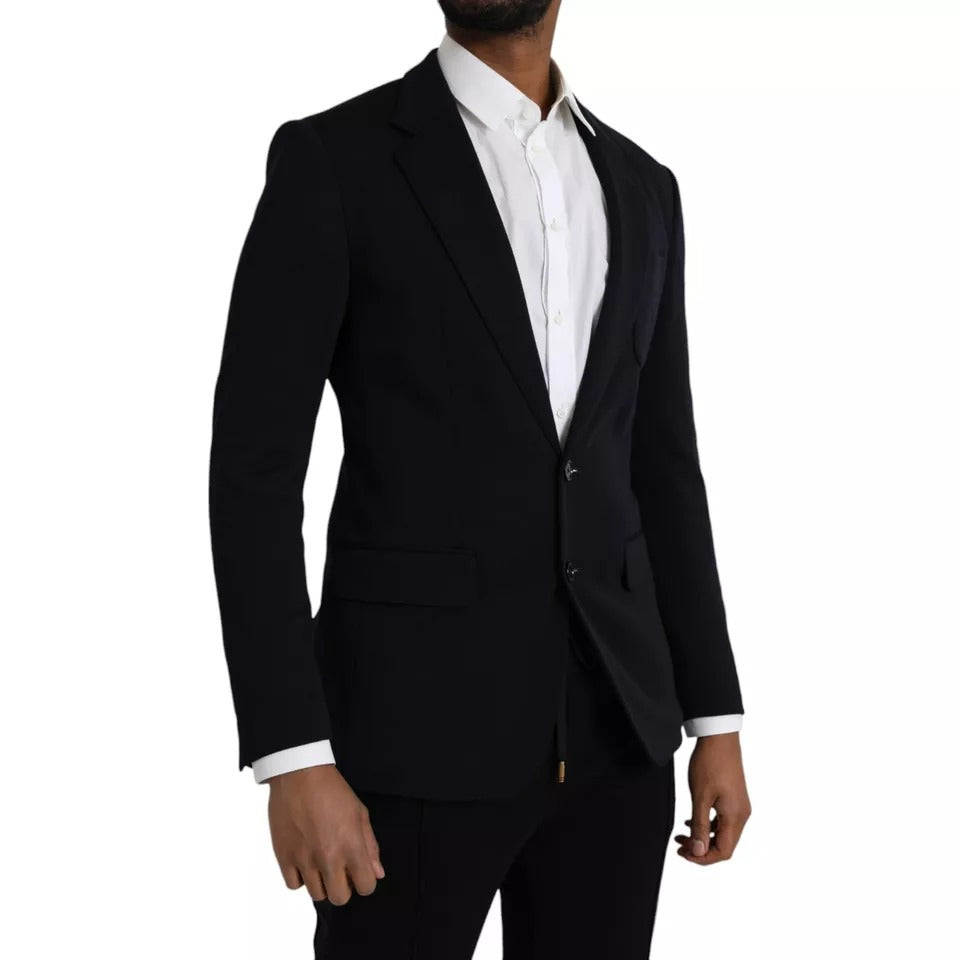Dolce & Gabbana Blauer Wollmantel mit Revers und Einzelreiher