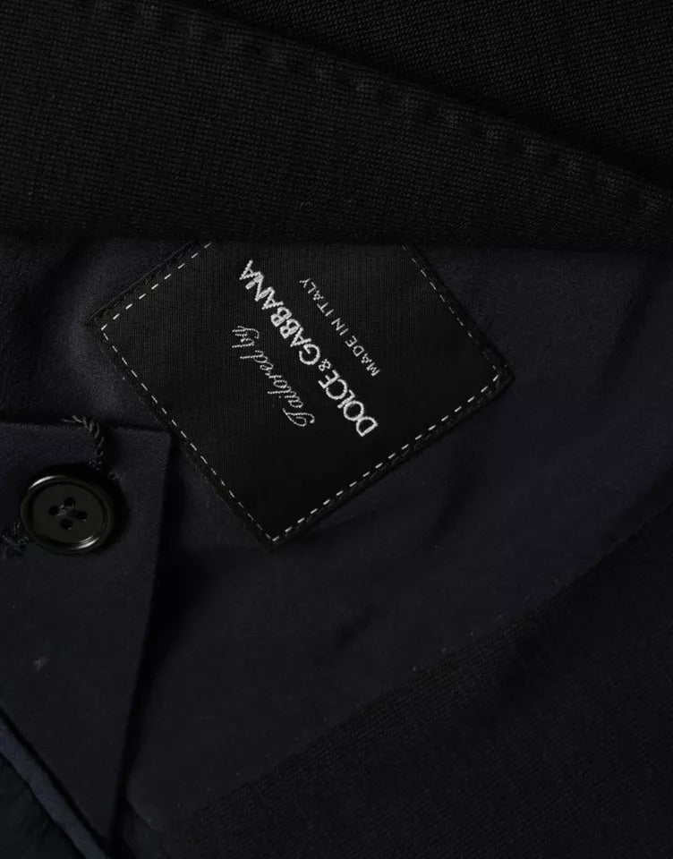 Dolce & Gabbana Blauer Wollmantel mit Revers und Einzelreiher