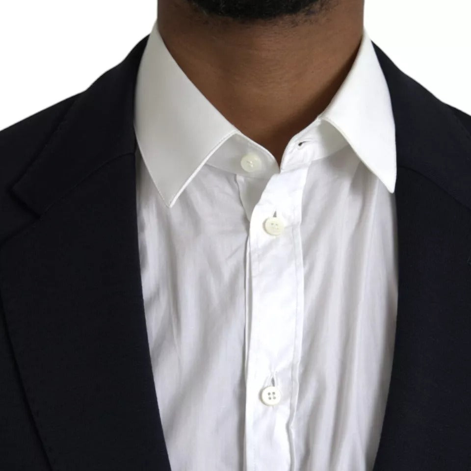 Dolce & Gabbana Blauer Wollmantel mit Revers und Einzelreiher
