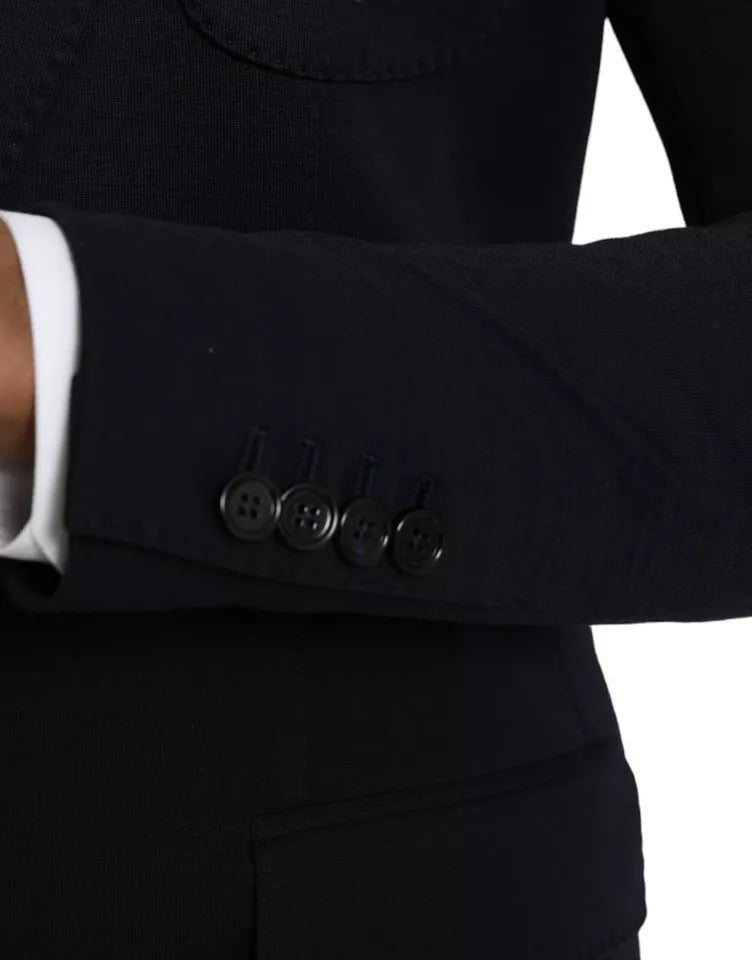 Dolce & Gabbana Blauer Wollmantel mit Revers und Einzelreiher