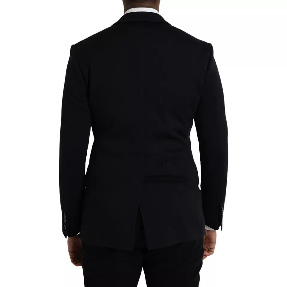 Dolce & Gabbana Blauer Wollmantel mit Revers und Einzelreiher