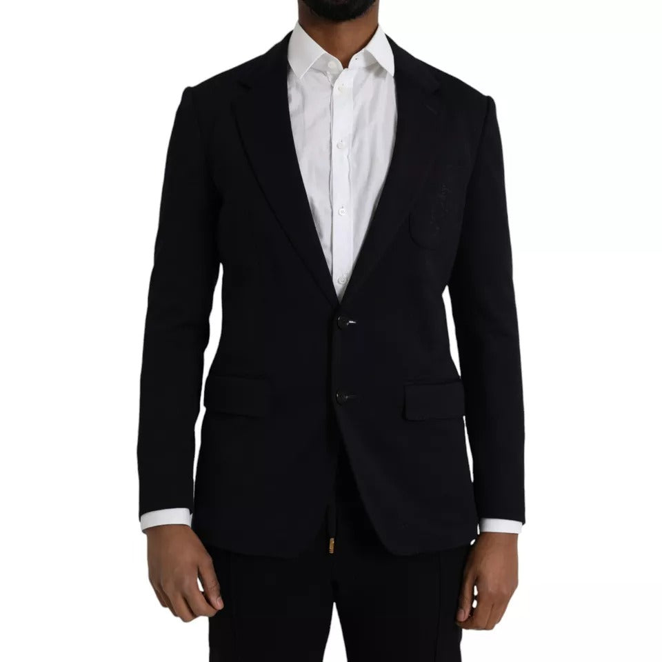 Dolce & Gabbana Blauer Wollmantel mit Revers und Einzelreiher