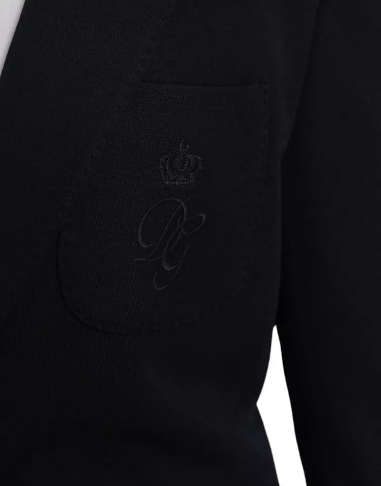 Dolce & Gabbana Blauer Wollmantel mit Revers und Einzelreiher