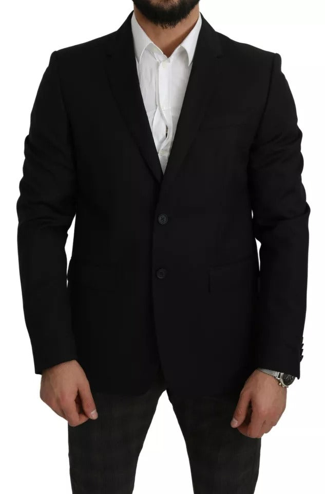Dolce & Gabbana Schwarzer Blazer aus Wolle mit schmaler Passform und Reverskragen