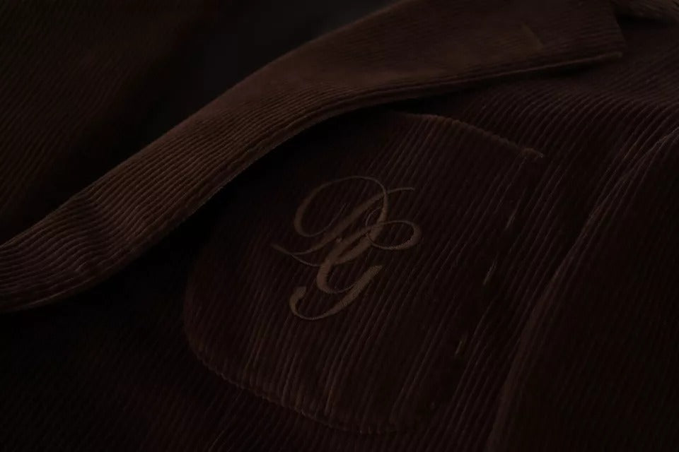 Dolce & Gabbana Brauner Corduroy Slim Fit Mantel DG Logo Blazer