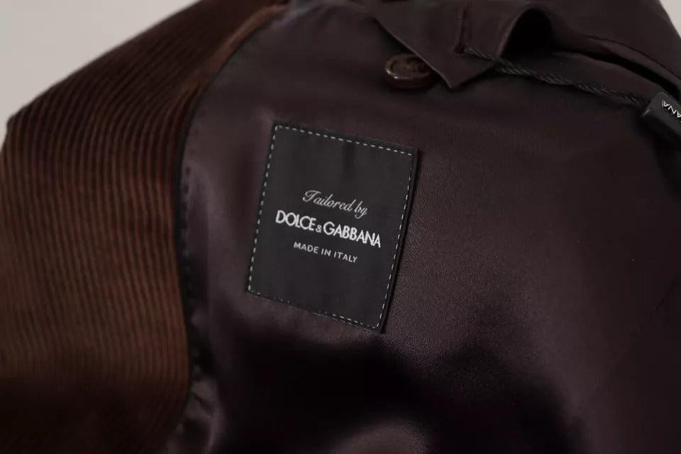 Dolce & Gabbana Brauner Corduroy Slim Fit Mantel DG Logo Blazer