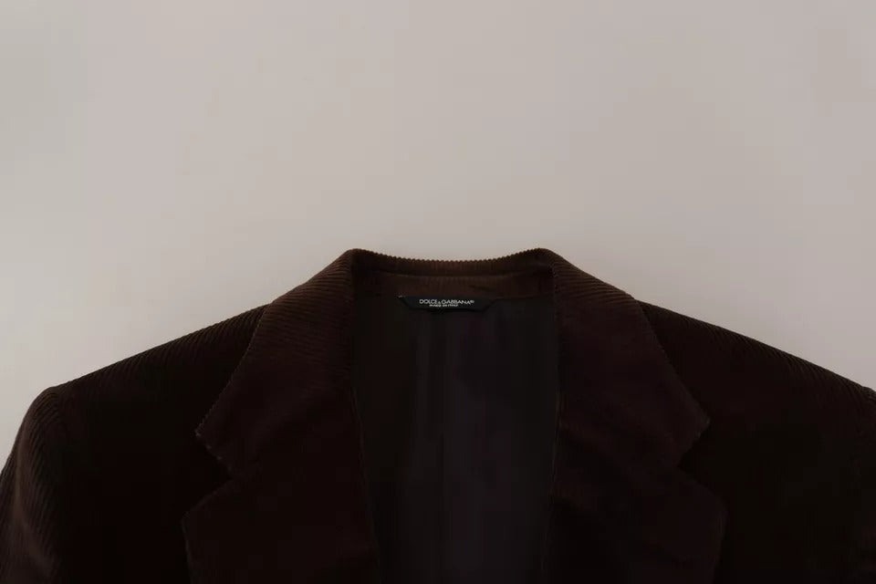 Dolce & Gabbana Brauner Corduroy Slim Fit Mantel DG Logo Blazer