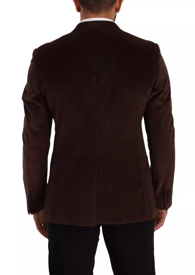 Dolce & Gabbana Brauner Corduroy Slim Fit Mantel DG Logo Blazer