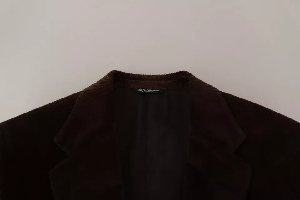 Dolce & Gabbana Brauner Corduroy Slim Fit Mantel DG Logo Blazer