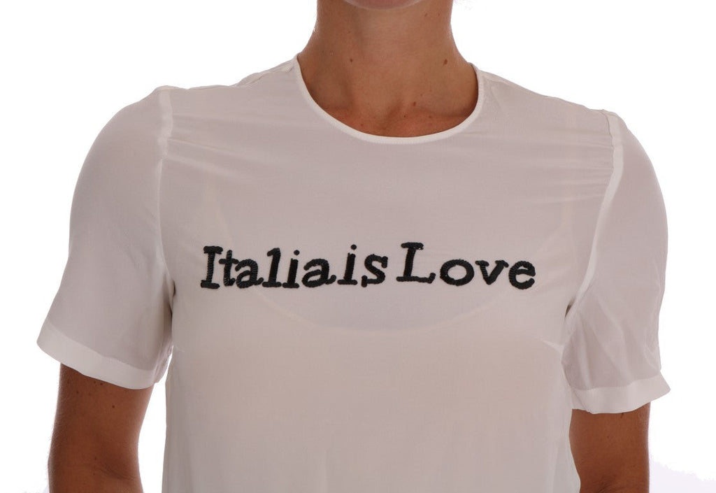 Dolce & Gabbana Weißes Seiden-T-Shirt ITALIA IS LOVE Bluse