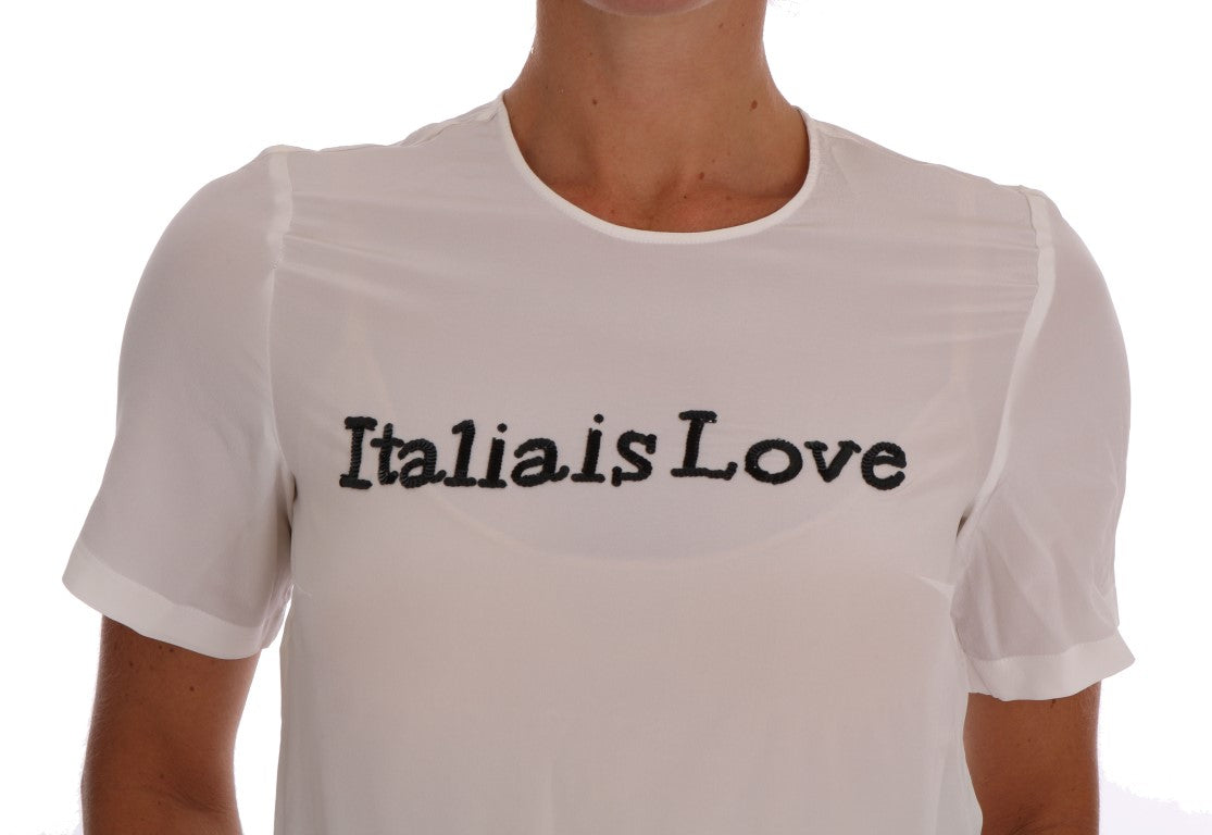 Dolce & Gabbana Weißes Seiden-T-Shirt ITALIA IS LOVE Bluse