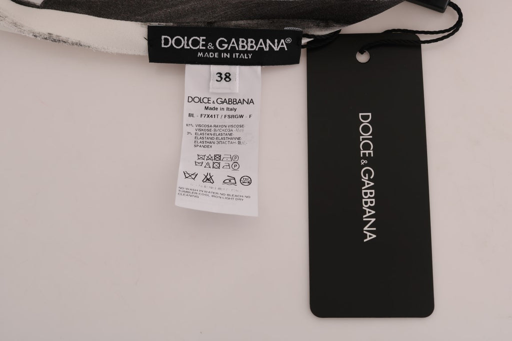Dolce & Gabbana Weiß-schwarz gestreiftes bedrucktes Blusentop
