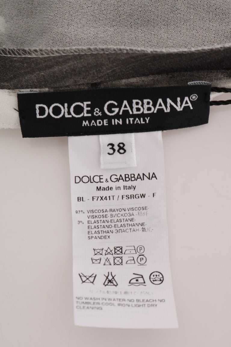 Dolce & Gabbana Weiß-schwarz gestreiftes bedrucktes Blusentop