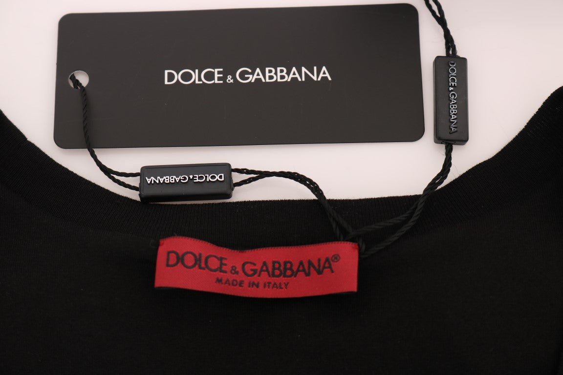 Dolce & Gabbana Schwarzes Baumwoll-Tank-Top mit geblümten Kristallen