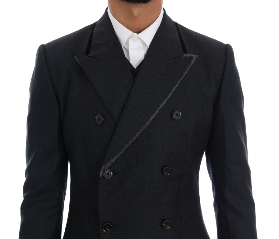 Dolce & Gabbana Grauer doppelreihiger 3-teiliger Anzug aus Wolle
