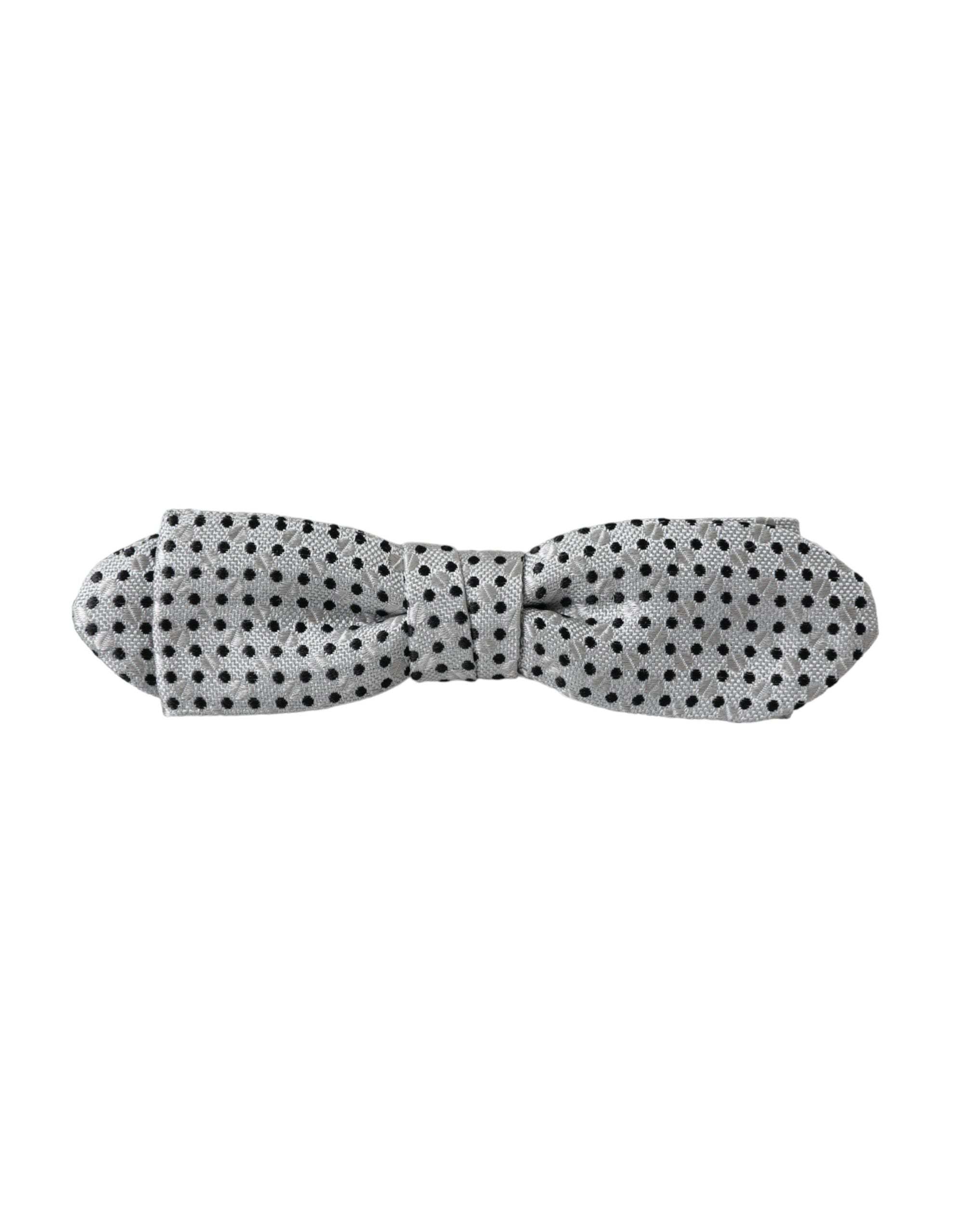 Dolce & Gabbana Graue Seide Polka Dot Verstellbare Hals Männer Papillon Fliege