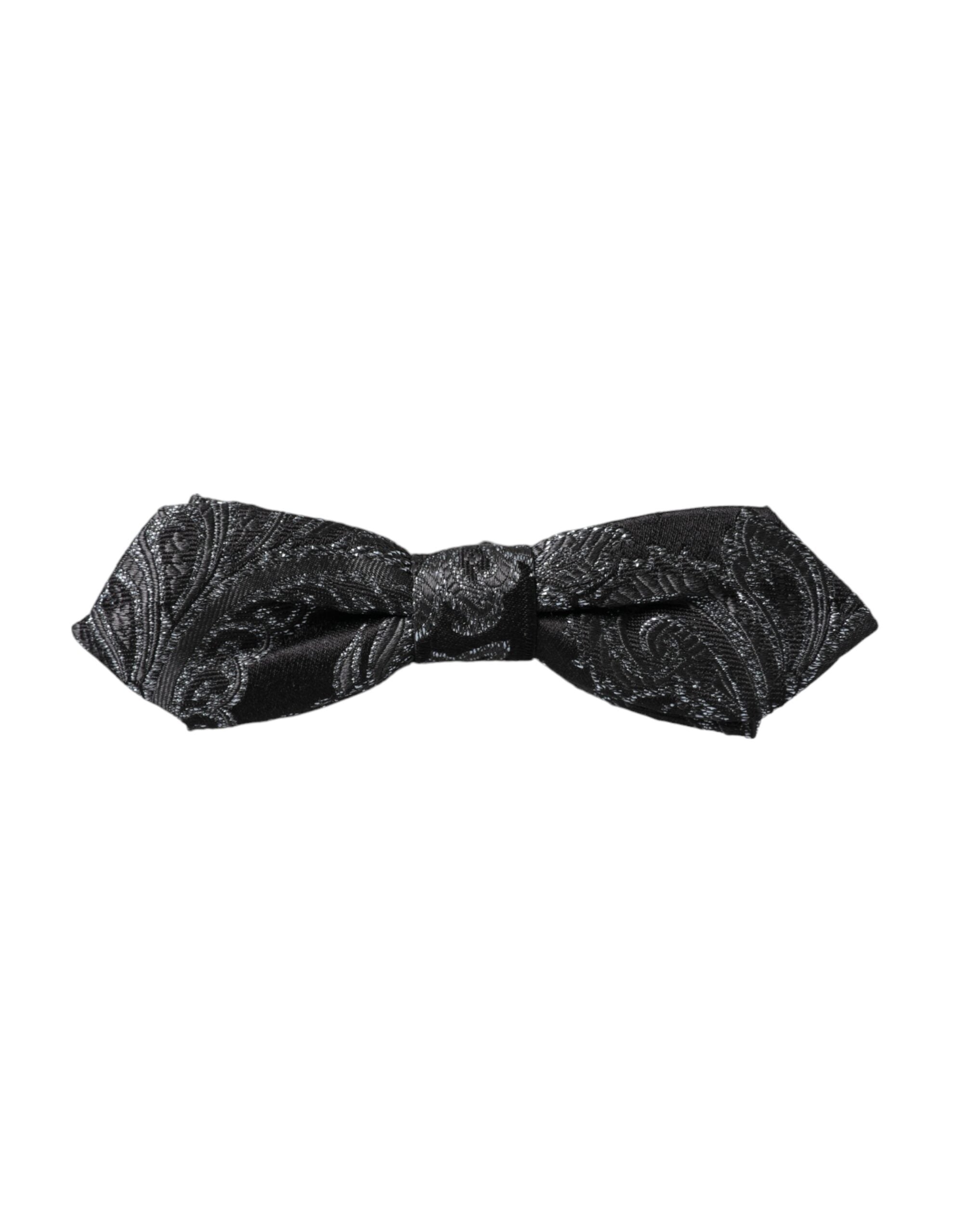 Dolce & Gabbana Schwarze Seiden-Jacquard verstellbare Hals Männer Fliege