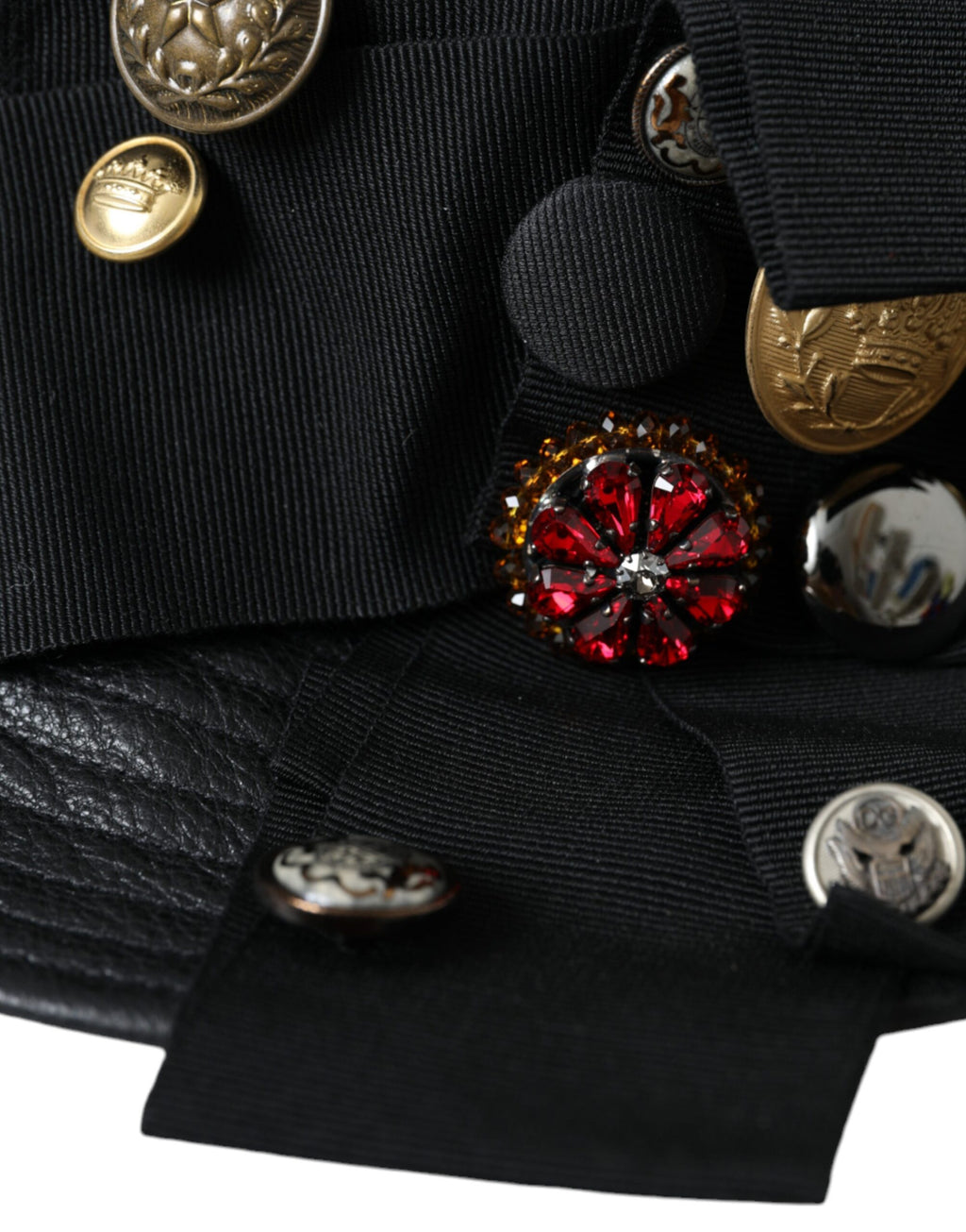 Dolce & Gabbana Zwarte Leren DG Munt Kristallen Hoed met Brede Rand