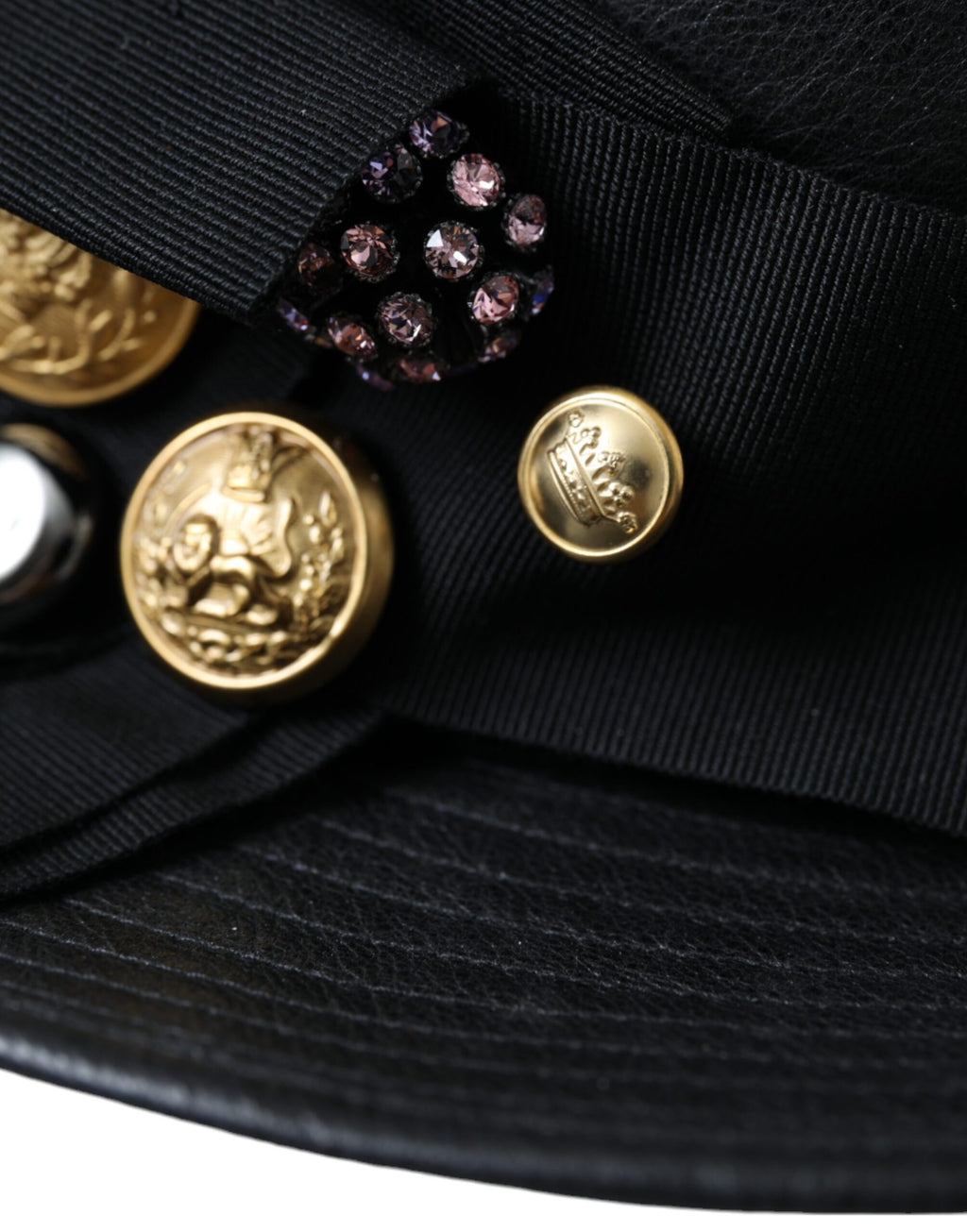 Dolce & Gabbana Zwarte Leren DG Munt Kristallen Hoed met Brede Rand