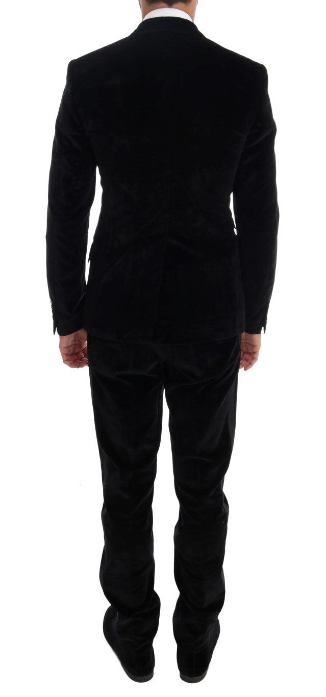 Dolce & Gabbana Schlanker doppelreihiger Anzug aus schwarzem Samt