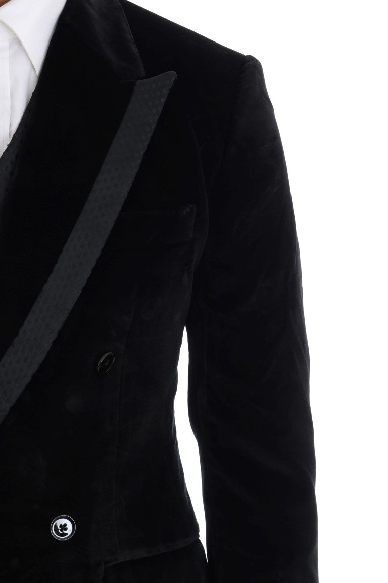 Dolce & Gabbana Schlanker doppelreihiger Anzug aus schwarzem Samt