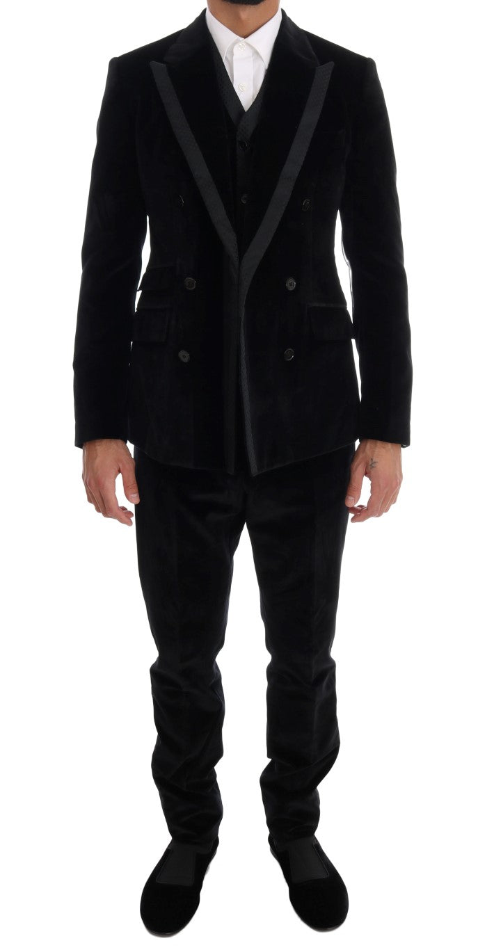 Dolce & Gabbana Schlanker doppelreihiger Anzug aus schwarzem Samt