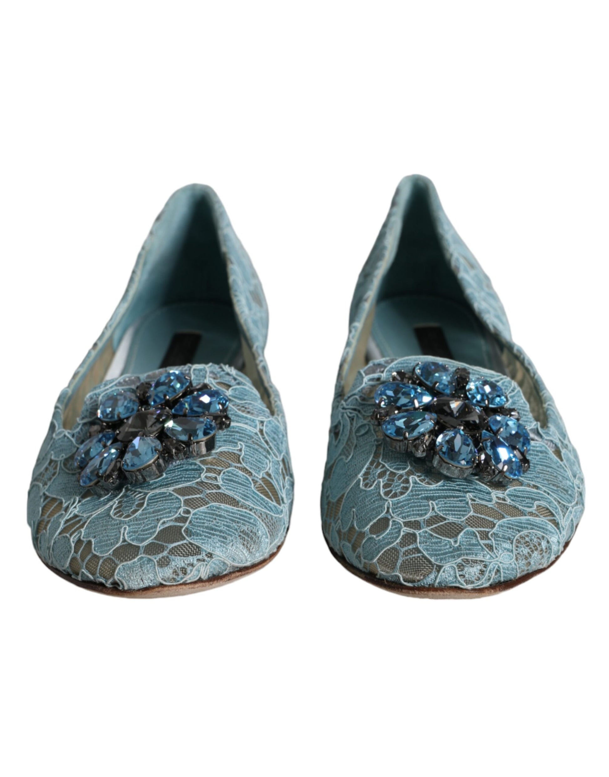 Dolce & Gabbana Blau Spitze Kristall Ballett Flats Loafers Schuhe
