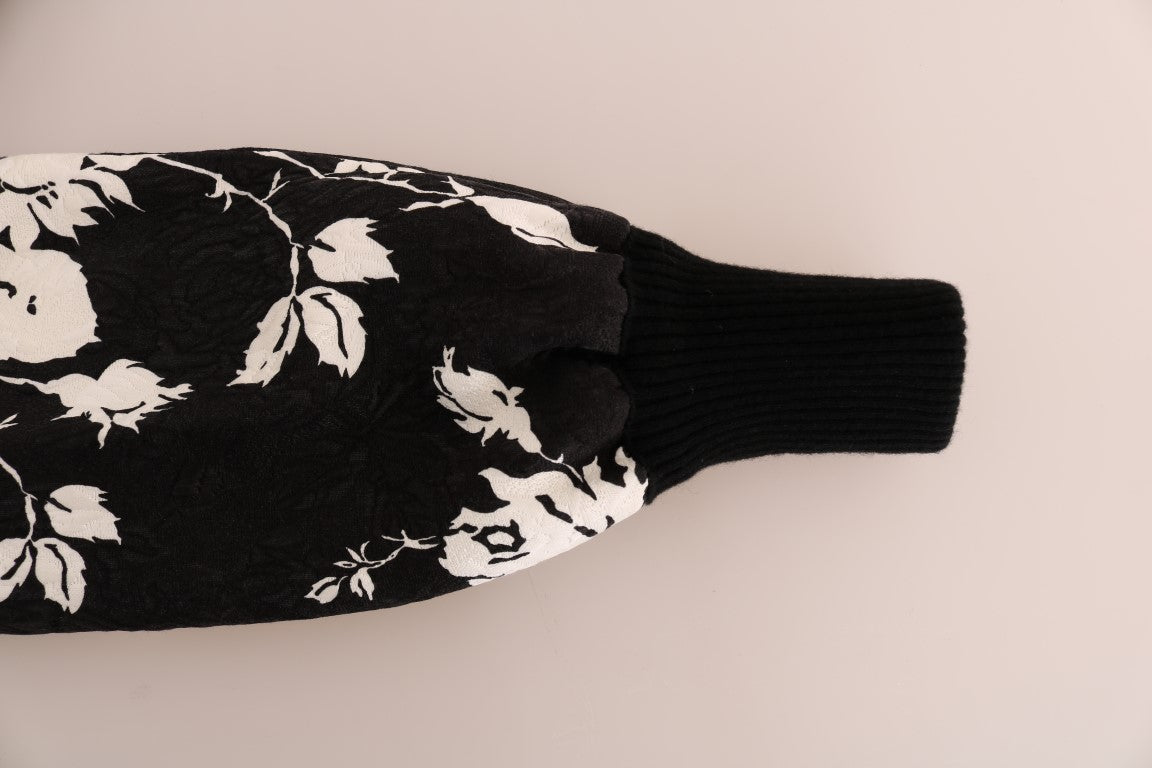 Dolce & Gabbana Schwarzer Pelz Floral Brokat Zipper Pullover