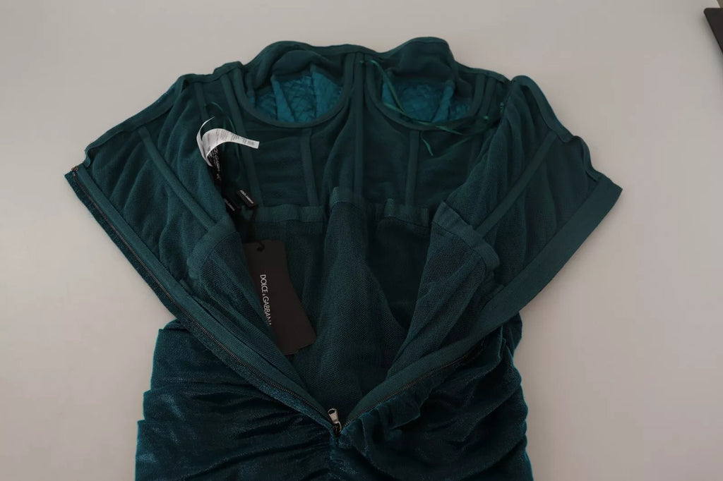 Dolce & Gabbana Türkisfarbenes Bustier-Mieder Drapiertes Midikleid