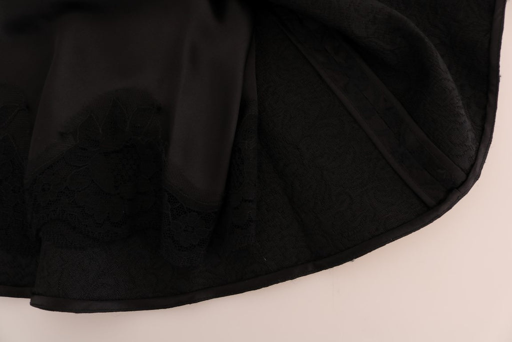 Dolce & Gabbana Schwarzer A-Linien-Rock aus geblümter Jacquard-Seide