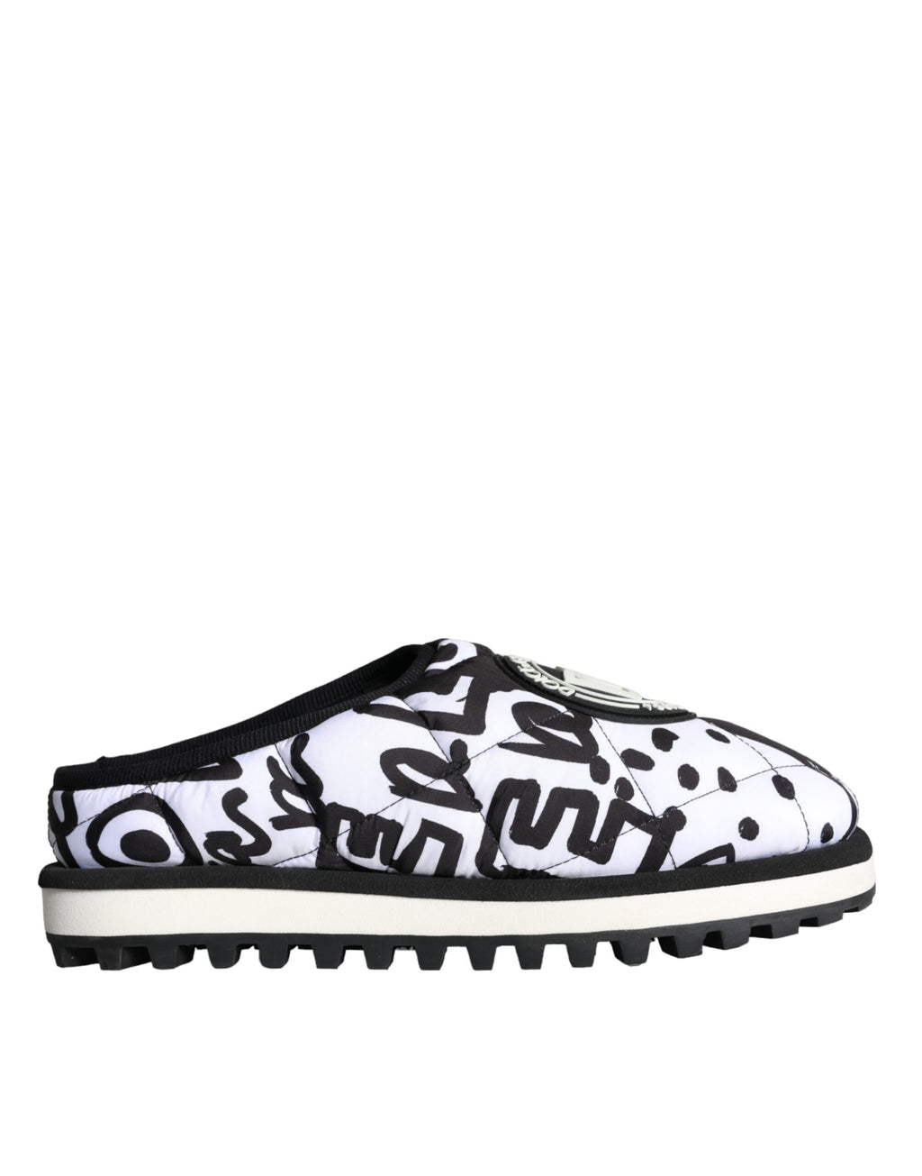 Dolce & Gabbana Schwarz Weiß Gesteppte Logo Sandalen Rutschen Schuhe