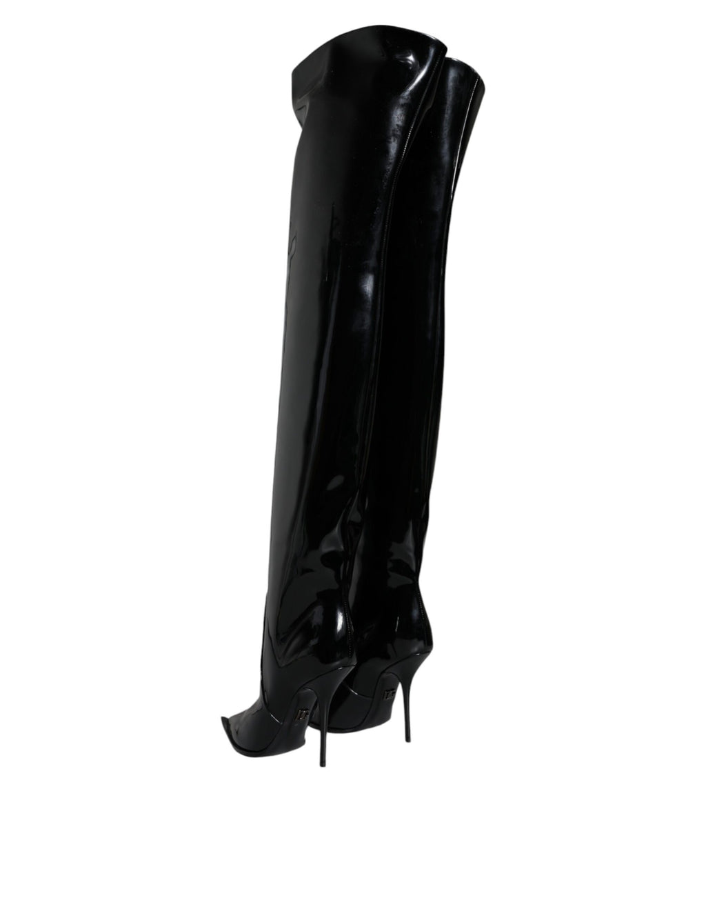 Dolce & Gabbana Schwarze Lackleder Kniehohe Stiefel Schuhe