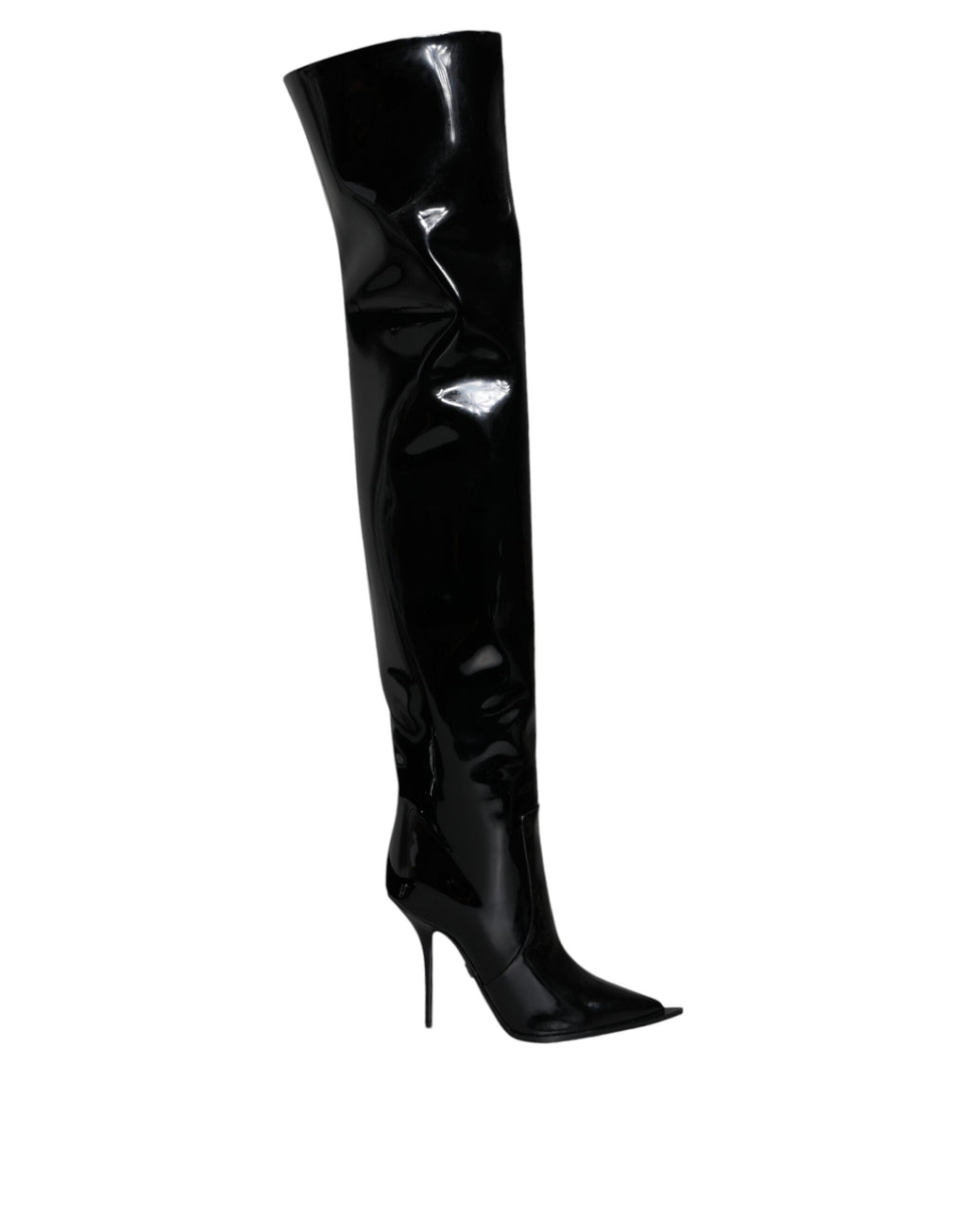 Dolce & Gabbana Schwarze Lackleder Kniehohe Stiefel Schuhe