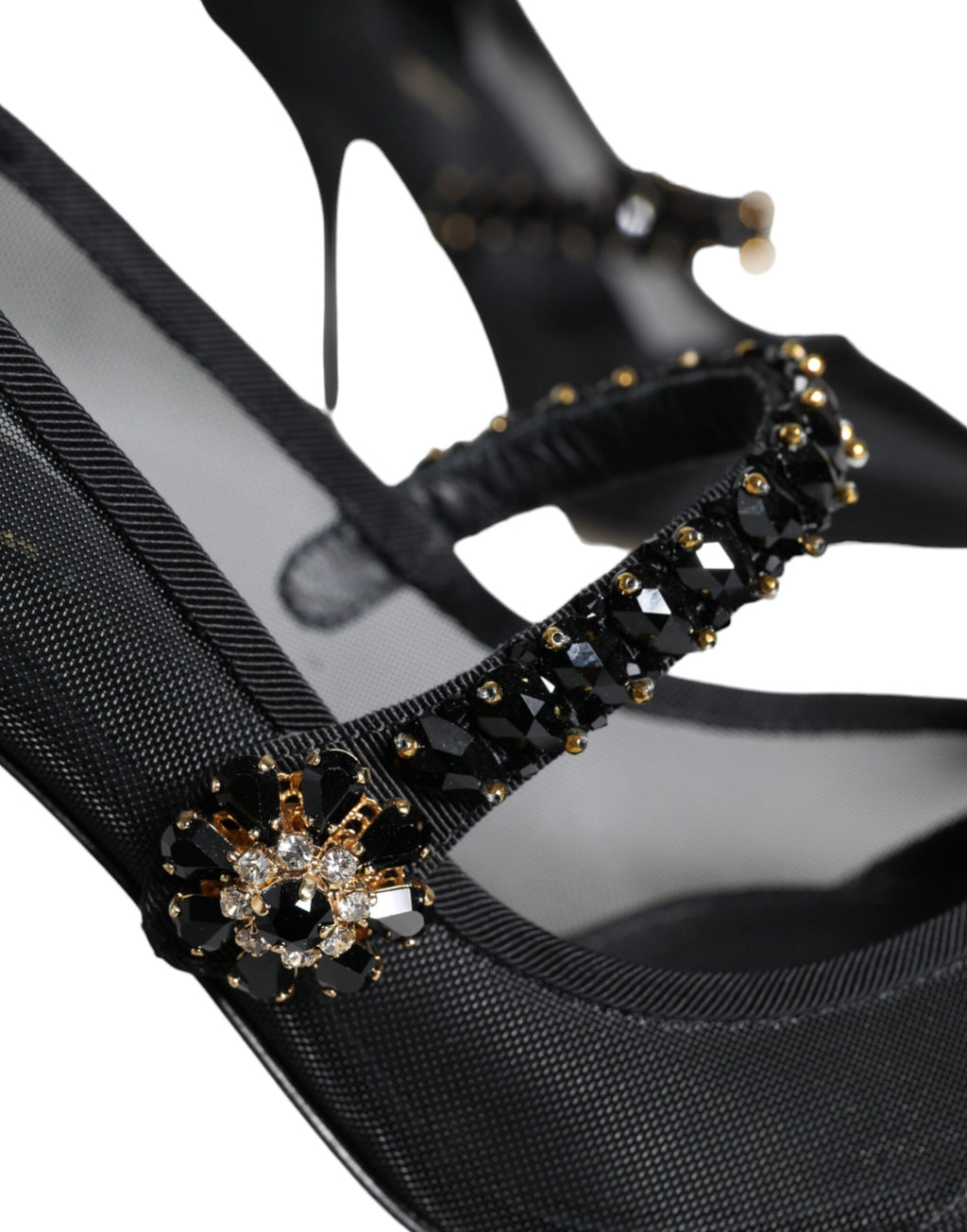 Dolce & Gabbana Schwarz Mesh Mary Jane Crystal Heel Pumps Schuhe