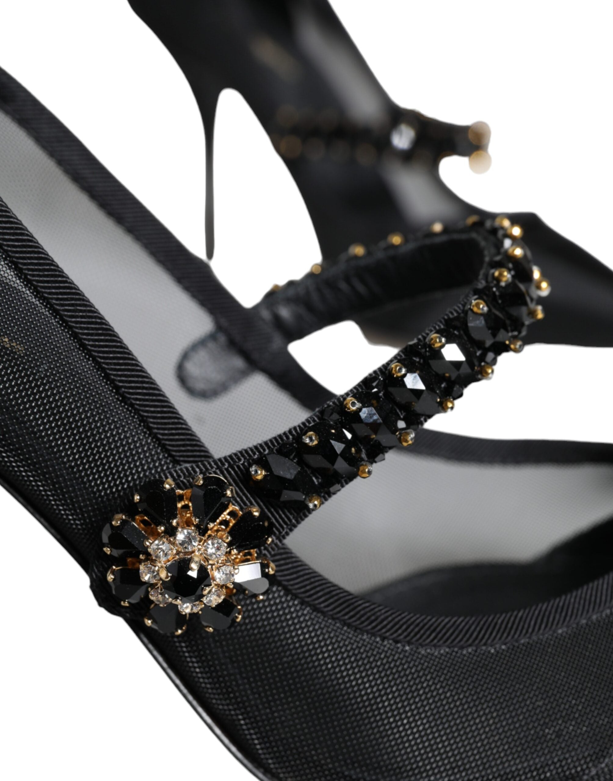 Dolce & Gabbana Schwarz Mesh Mary Jane Crystal Heel Pumps Schuhe