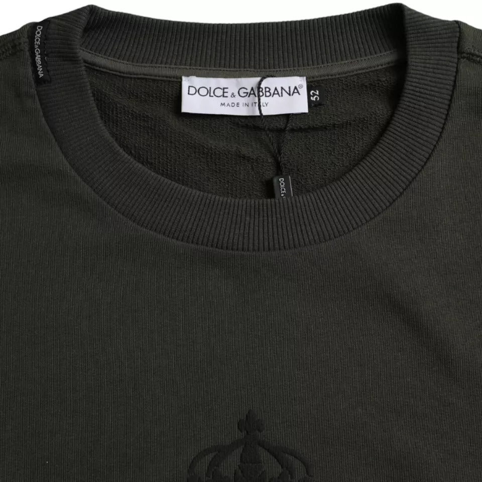 Dolce & Gabbana Grüner Logo-Baumwollpullover mit Rundhalsausschnitt