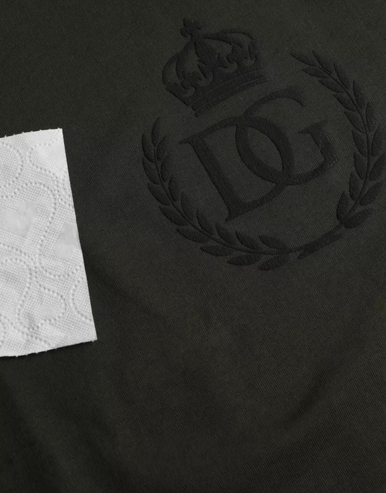 Dolce & Gabbana Grüner Logo-Baumwollpullover mit Rundhalsausschnitt