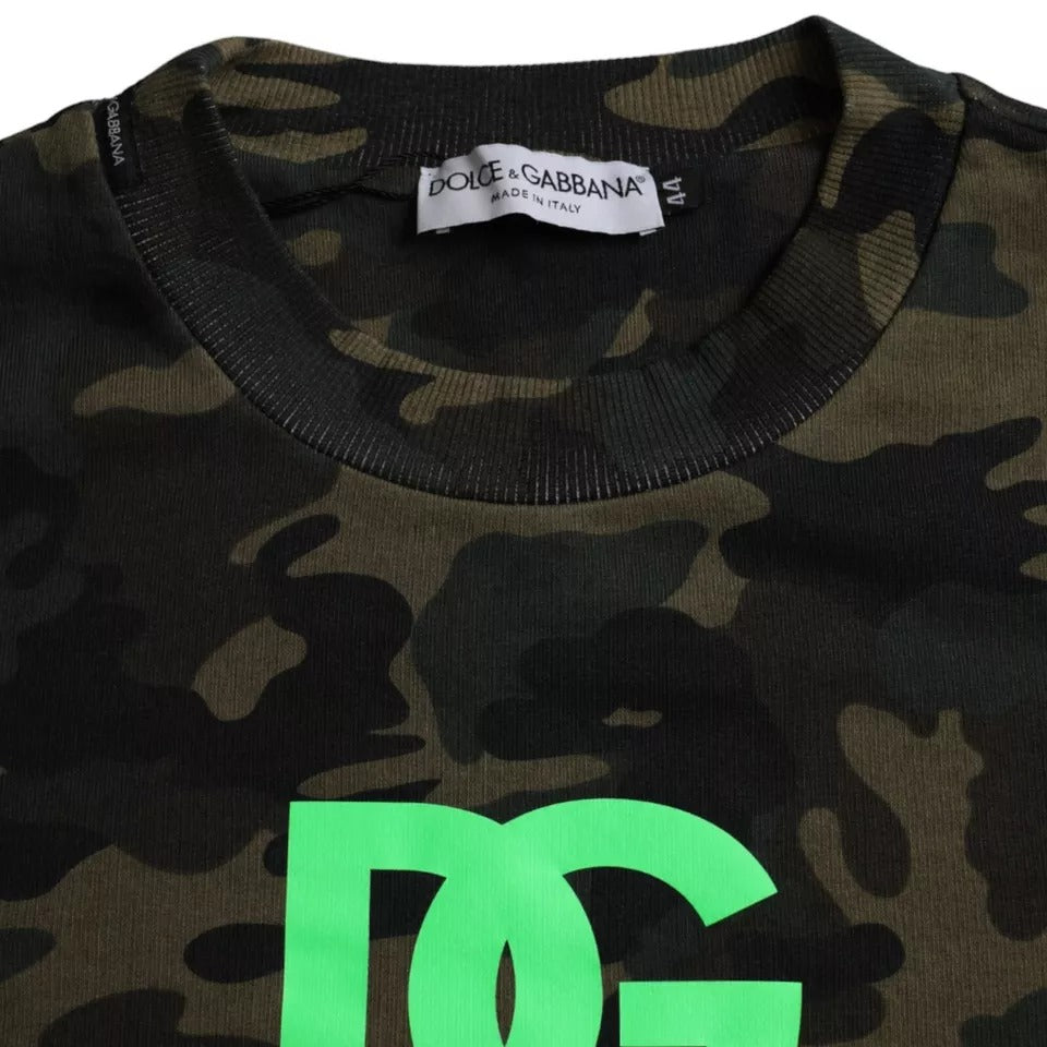Dolce & Gabbana Schwarzer Camouflage Pullover mit Rundhalsausschnitt