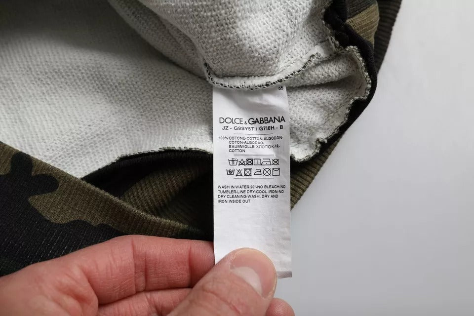 Dolce & Gabbana Schwarzer Camouflage Pullover mit Rundhalsausschnitt