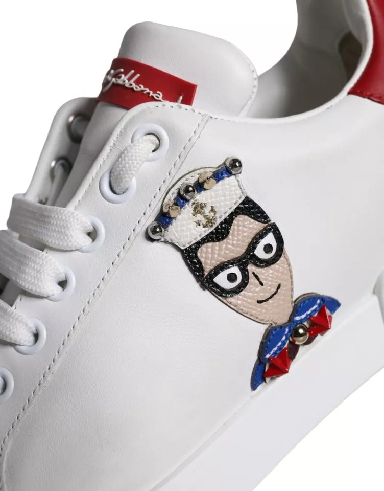Dolce & Gabbana Weiße Patch Kalbsleder Nappa Portofino Sneakers Schuhe