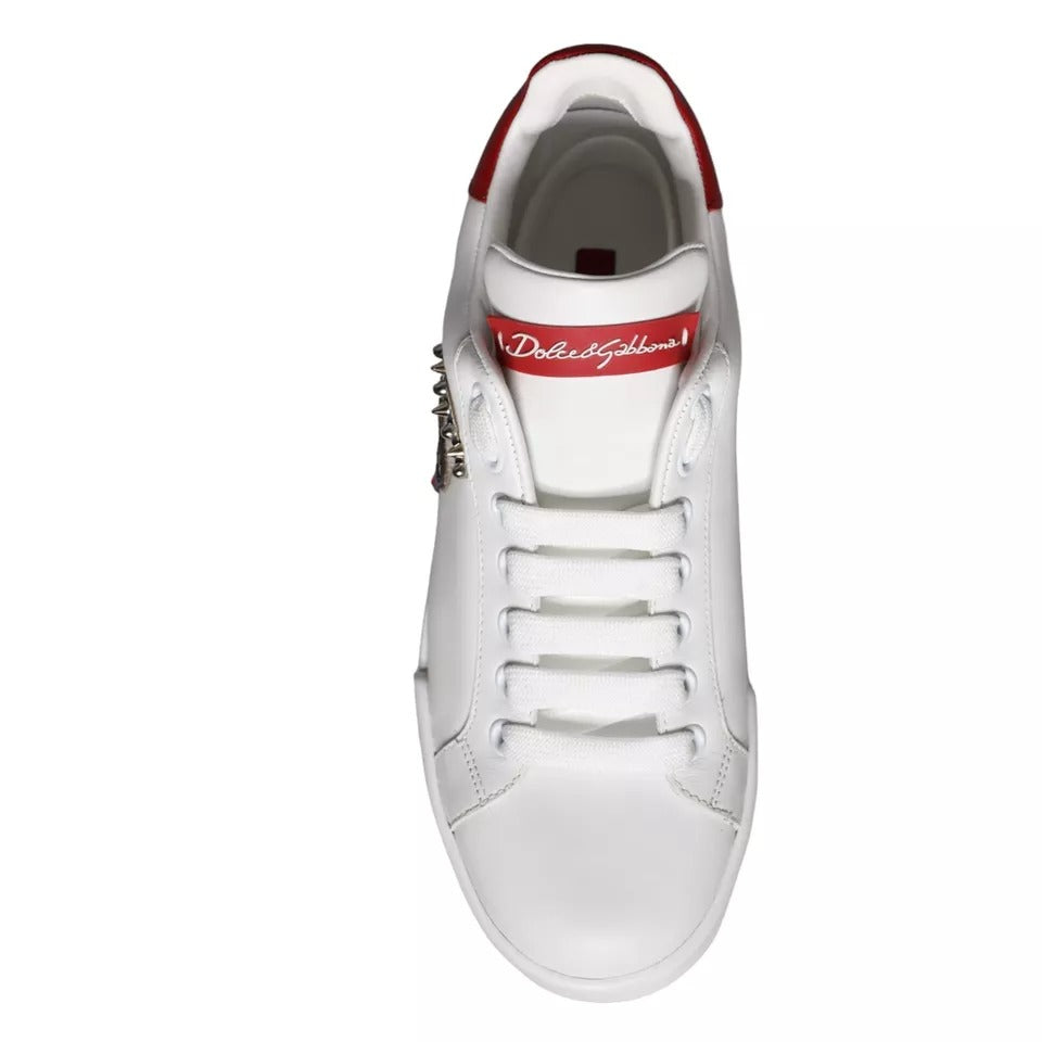Dolce & Gabbana Weiße Patch Kalbsleder Nappa Portofino Sneakers Schuhe