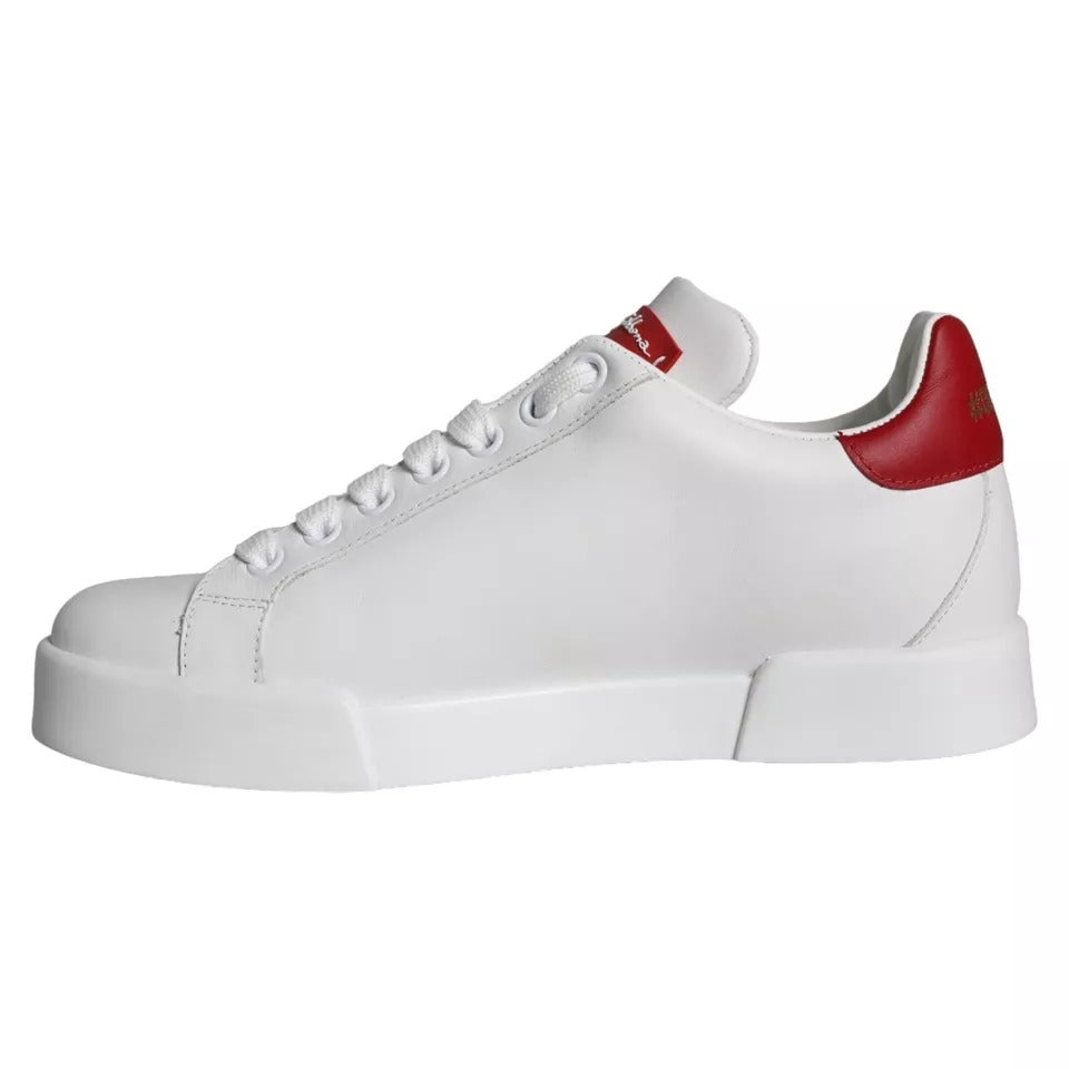 Dolce & Gabbana Weiße Patch Kalbsleder Nappa Portofino Sneakers Schuhe