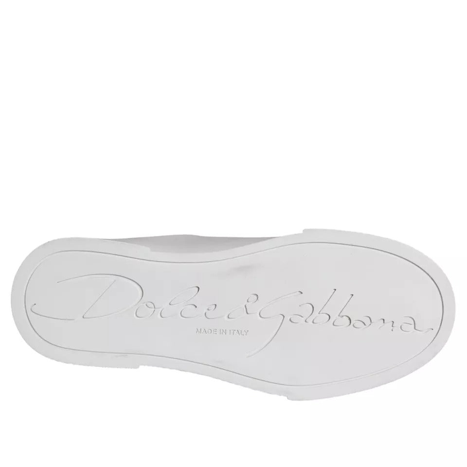 Dolce & Gabbana Weiße Patch Kalbsleder Nappa Portofino Sneakers Schuhe