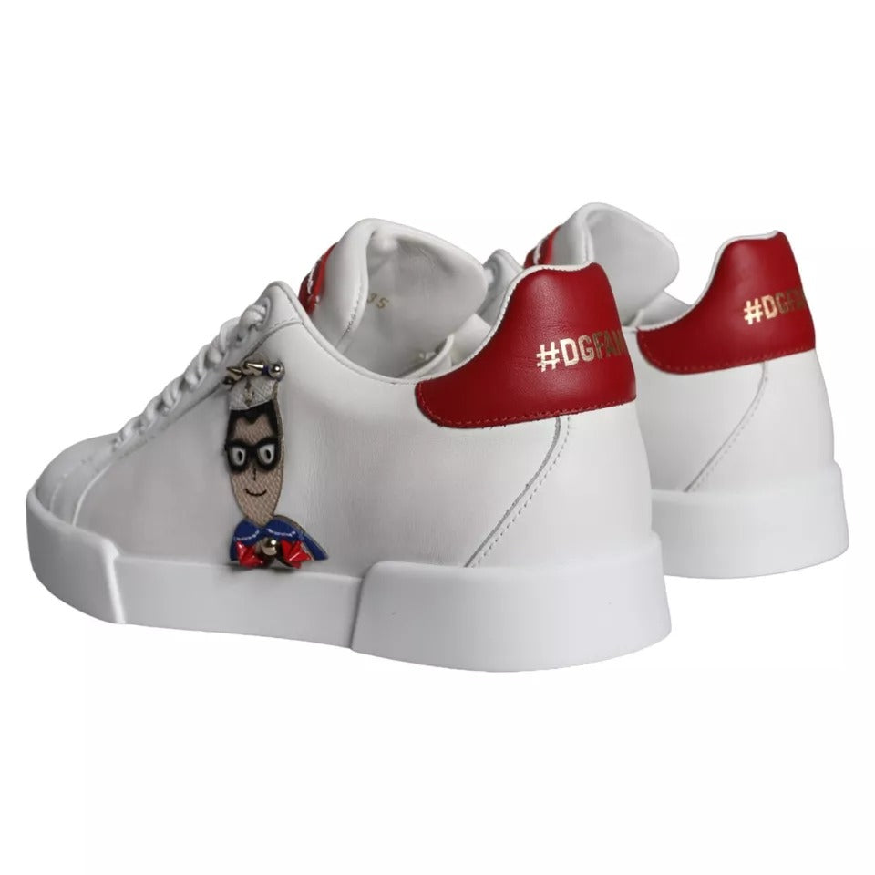 Dolce & Gabbana Weiße Patch Kalbsleder Nappa Portofino Sneakers Schuhe