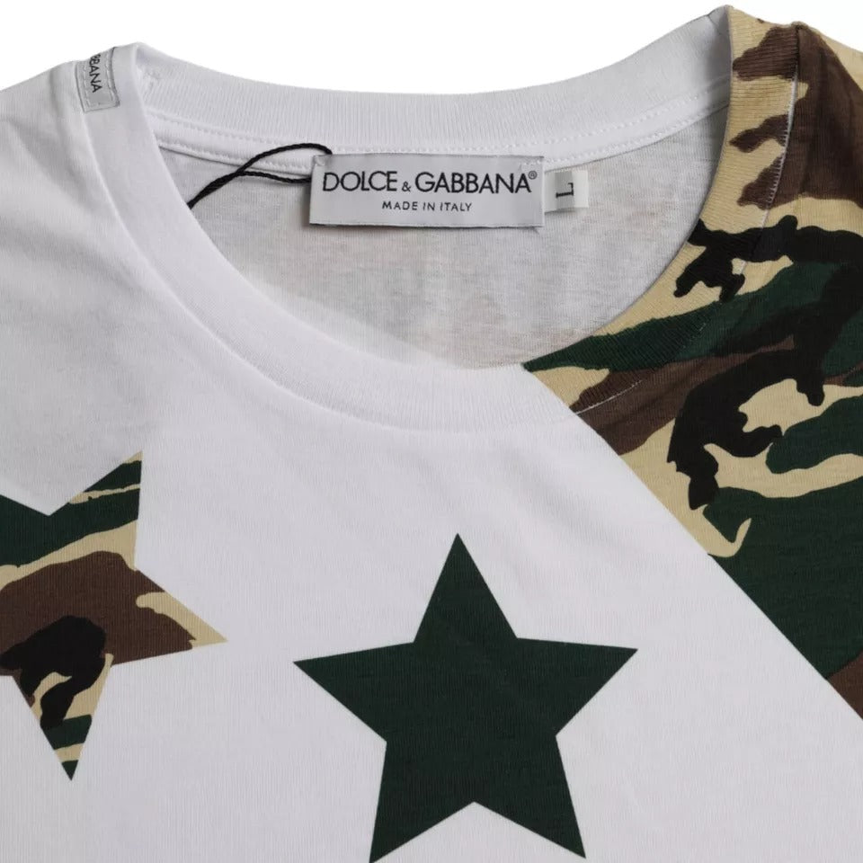 Dolce & Gabbana Weißes Camouflage Sterne Rundhalsausschnitt Männer-T-Shirt